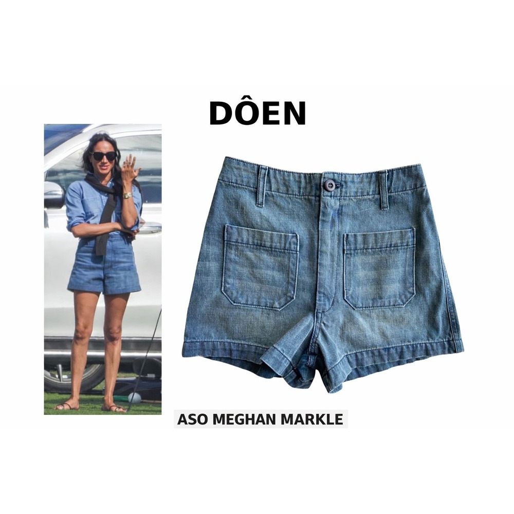DÔEN Lane Shorts Size 23 High Rise Patch Pocket Quiet Luxury ASO Meghan Markle